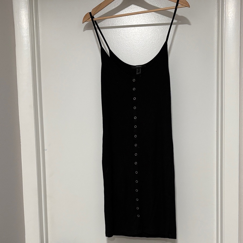 Forever 21 Black Button-Front Midi Dress